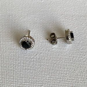 Sterling silver cubic zirconia Halo stud earrings Black and white